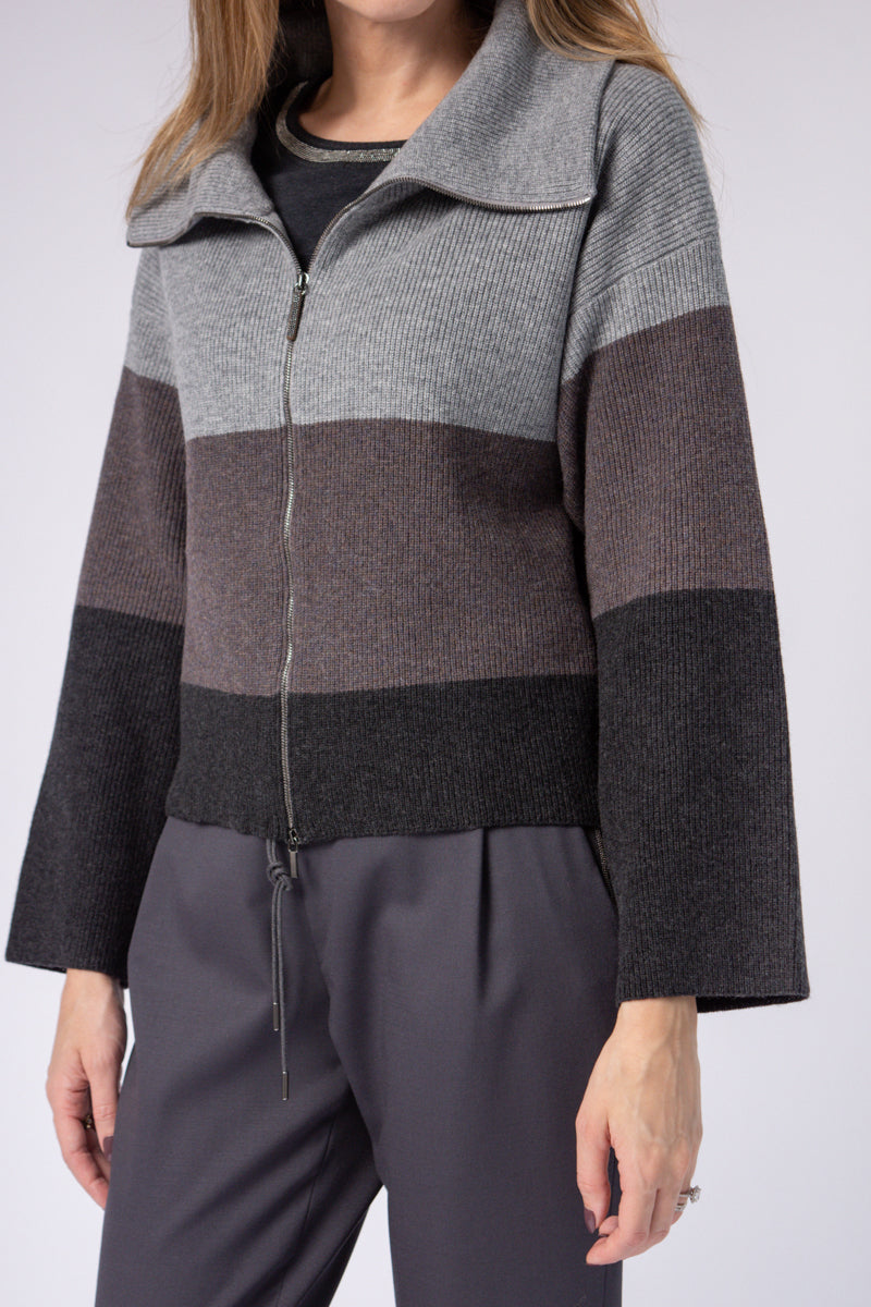 FABIANA FILIPPI Zip Up Cardigan in Color Block