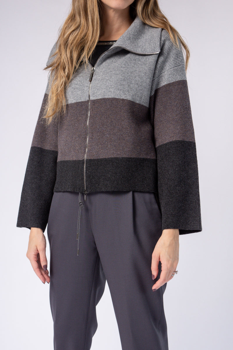 FABIANA FILIPPI Zip Up Cardigan in Color Block