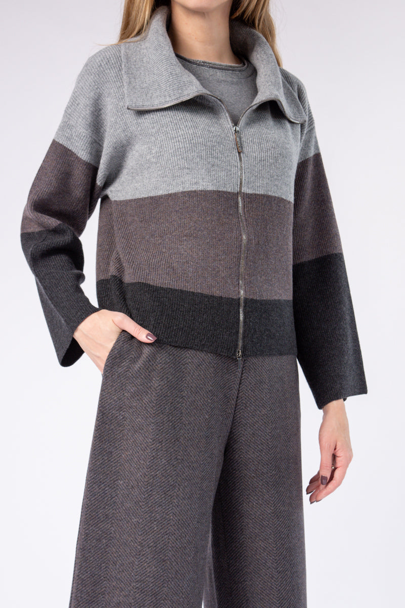 FABIANA FILIPPI Zip Up Cardigan in Color Block