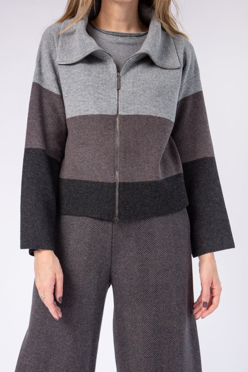 FABIANA FILIPPI Zip Up Cardigan in Color Block
