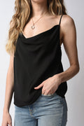 FRAME Cowl Neck Cami in Noir