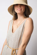 FORTE FORTE Shimmering Linen Dress with Belt in Sabbia
