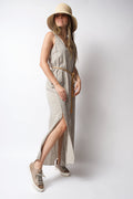 FORTE FORTE Shimmering Linen Dress with Belt in Sabbia