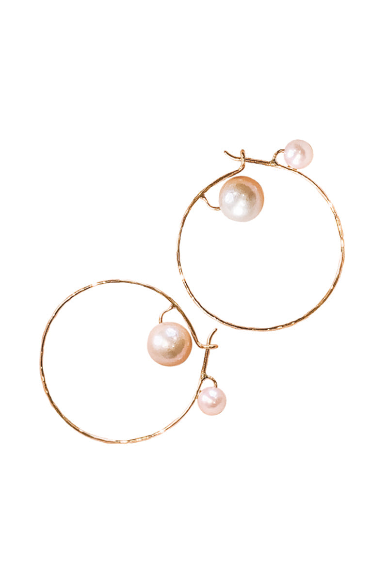 L.A. STEIN Double White Pearl Tribal Hoops with Diamonds