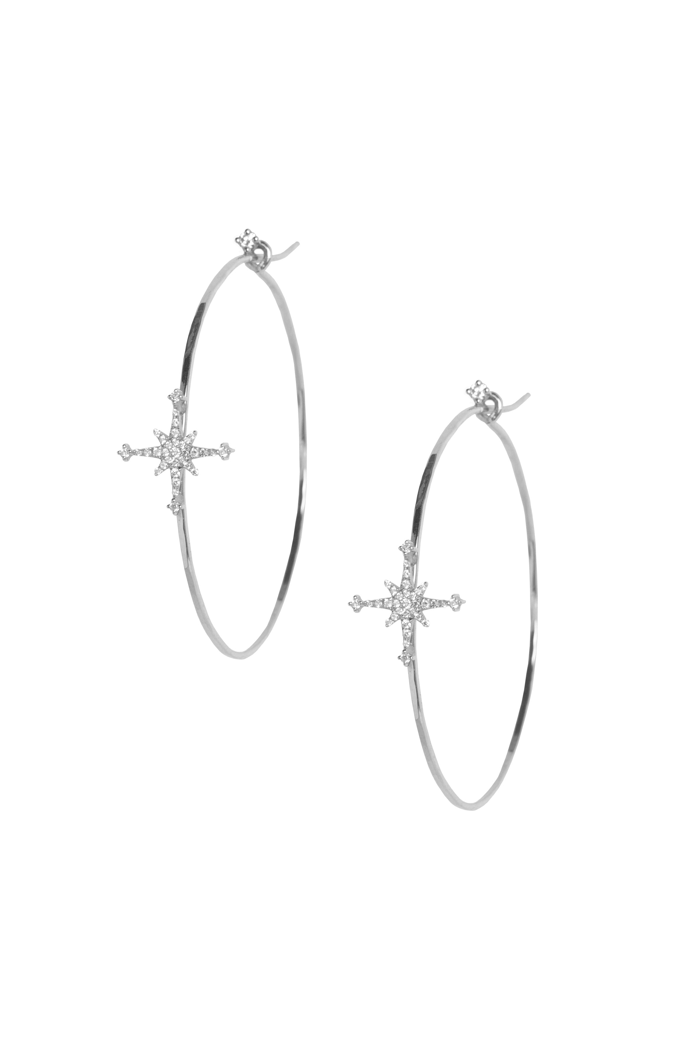 Diamond Stella Star Large Hoops White Gold