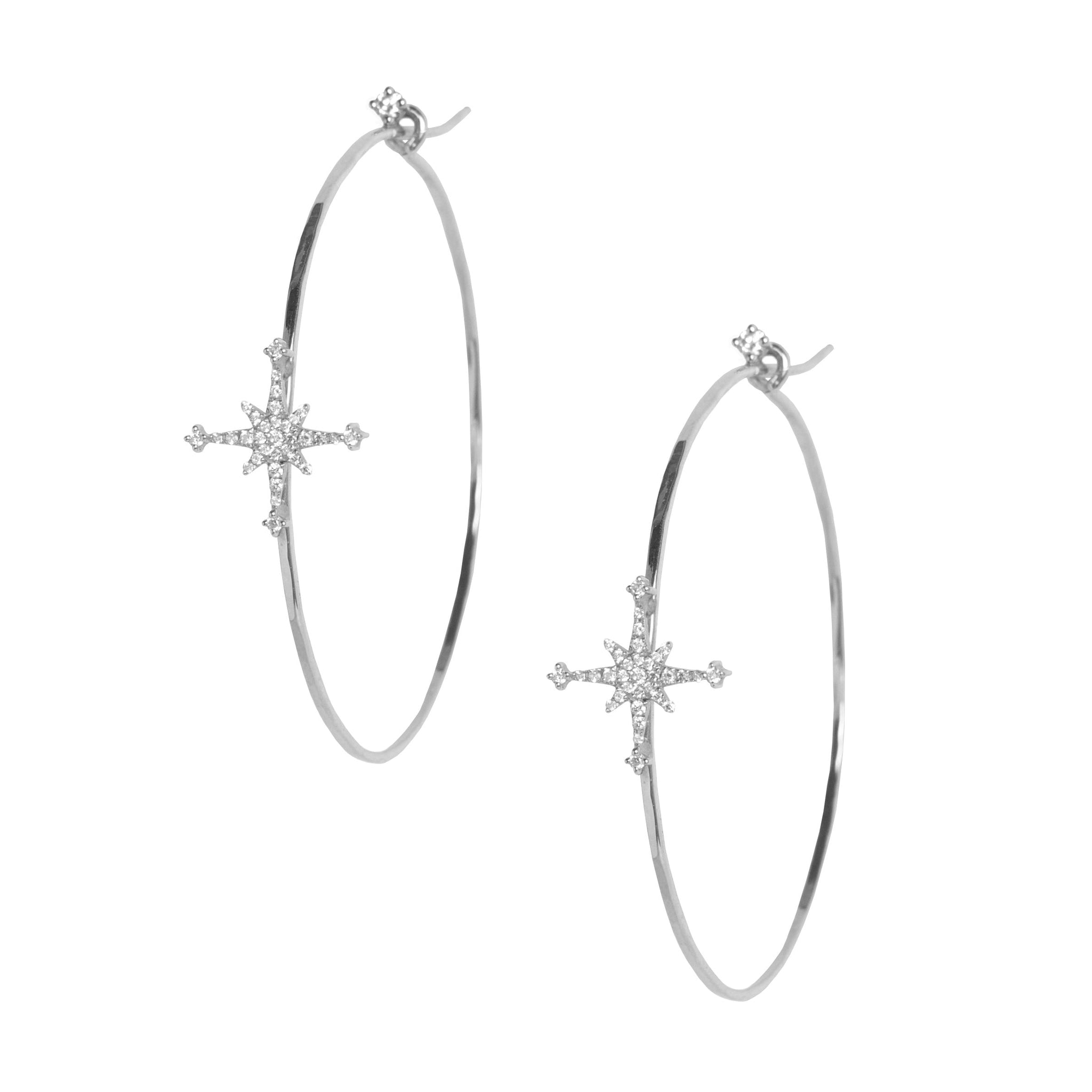 L.A. STEIN Diamond Stella Star Large Hoops White Gold