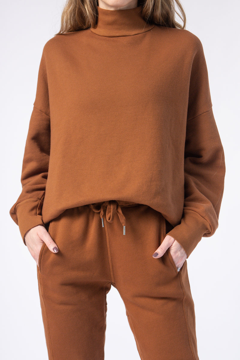 NSF Cleo Mock Neck Sweatshirt in Chestnut