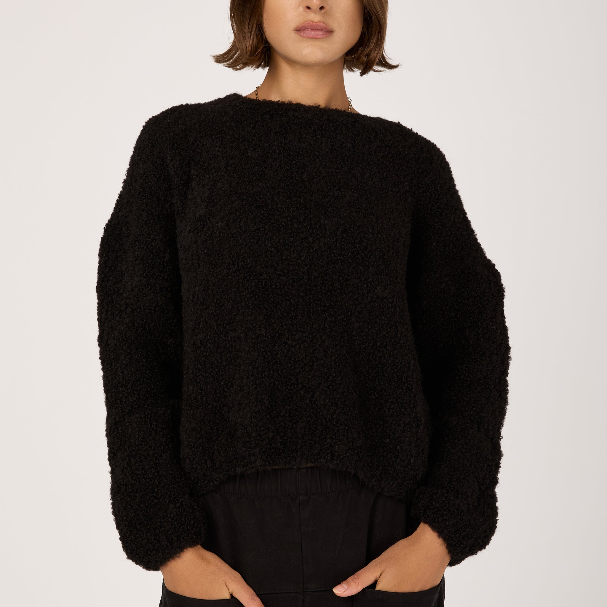 Bouclé Wool Sweater in Black