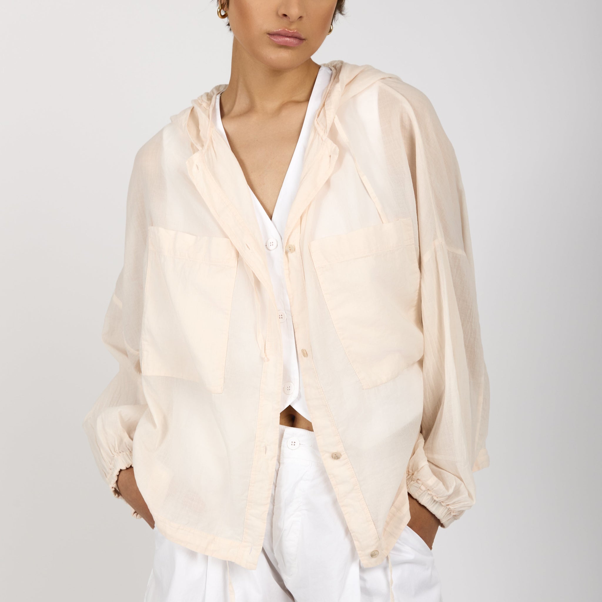 Hooded Cotton Jacket in Cream