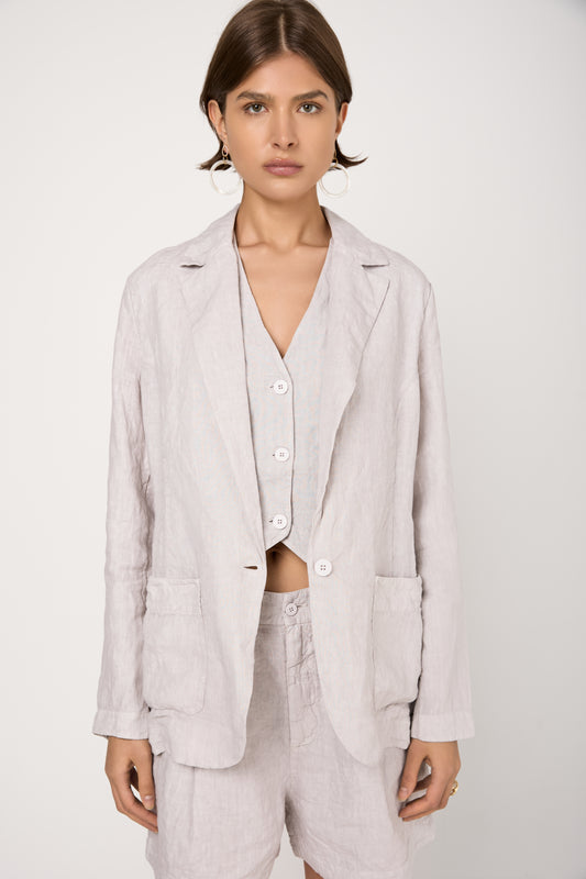 Linen Blazer Jacket in Ice