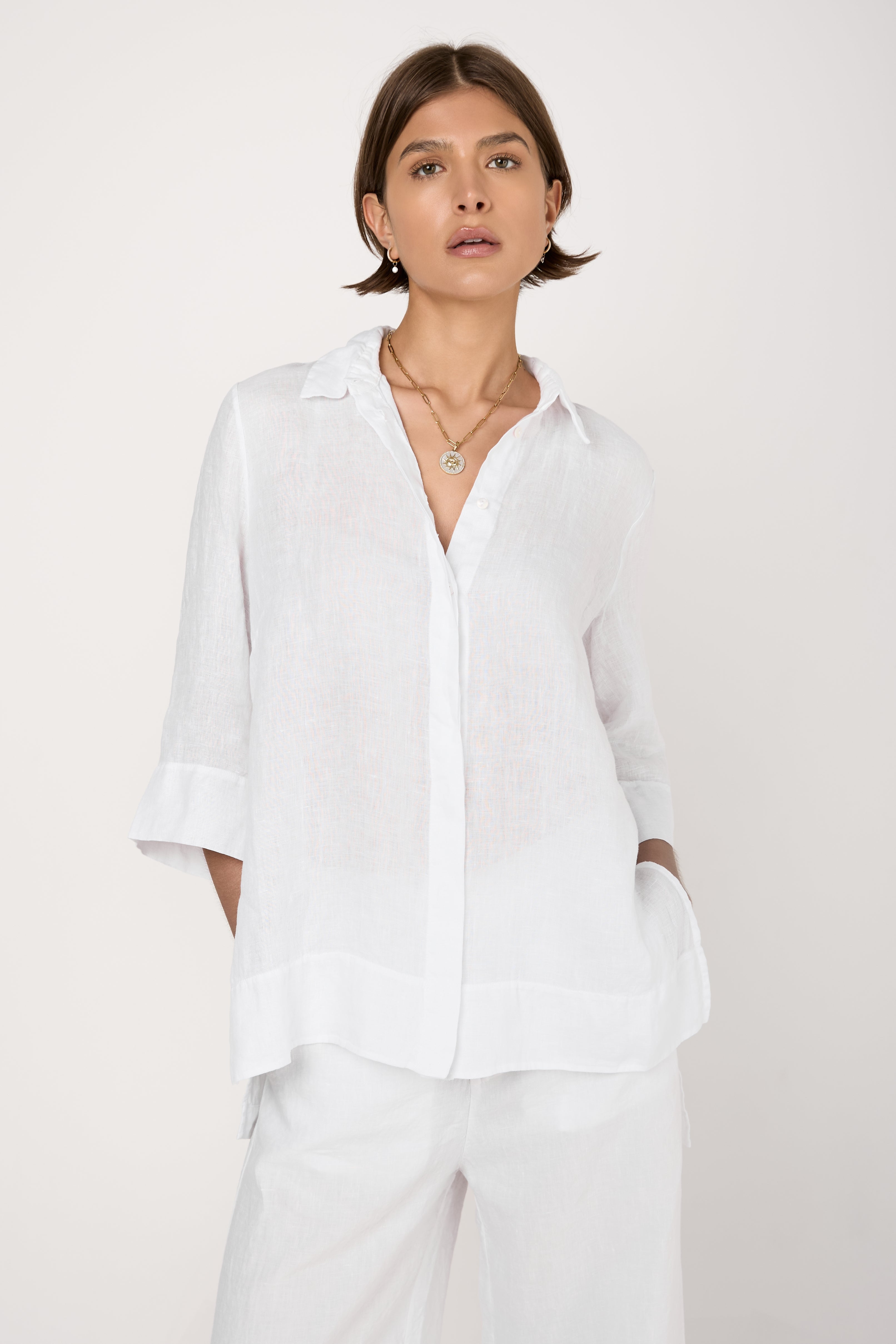 Long Linen Shirt in White