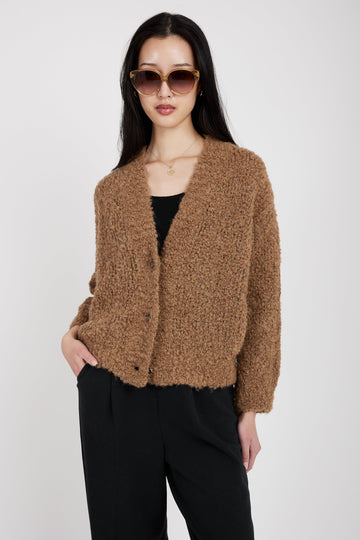 TANDEM Oversized Cropped Cardigan in Camel