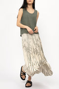 TANDEM Plissé Skirt in Kaki Print