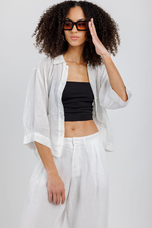 TANDEM Short Sleeve Shirt Jacket in White