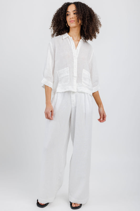 TANDEM Short Sleeve Shirt Jacket in White
