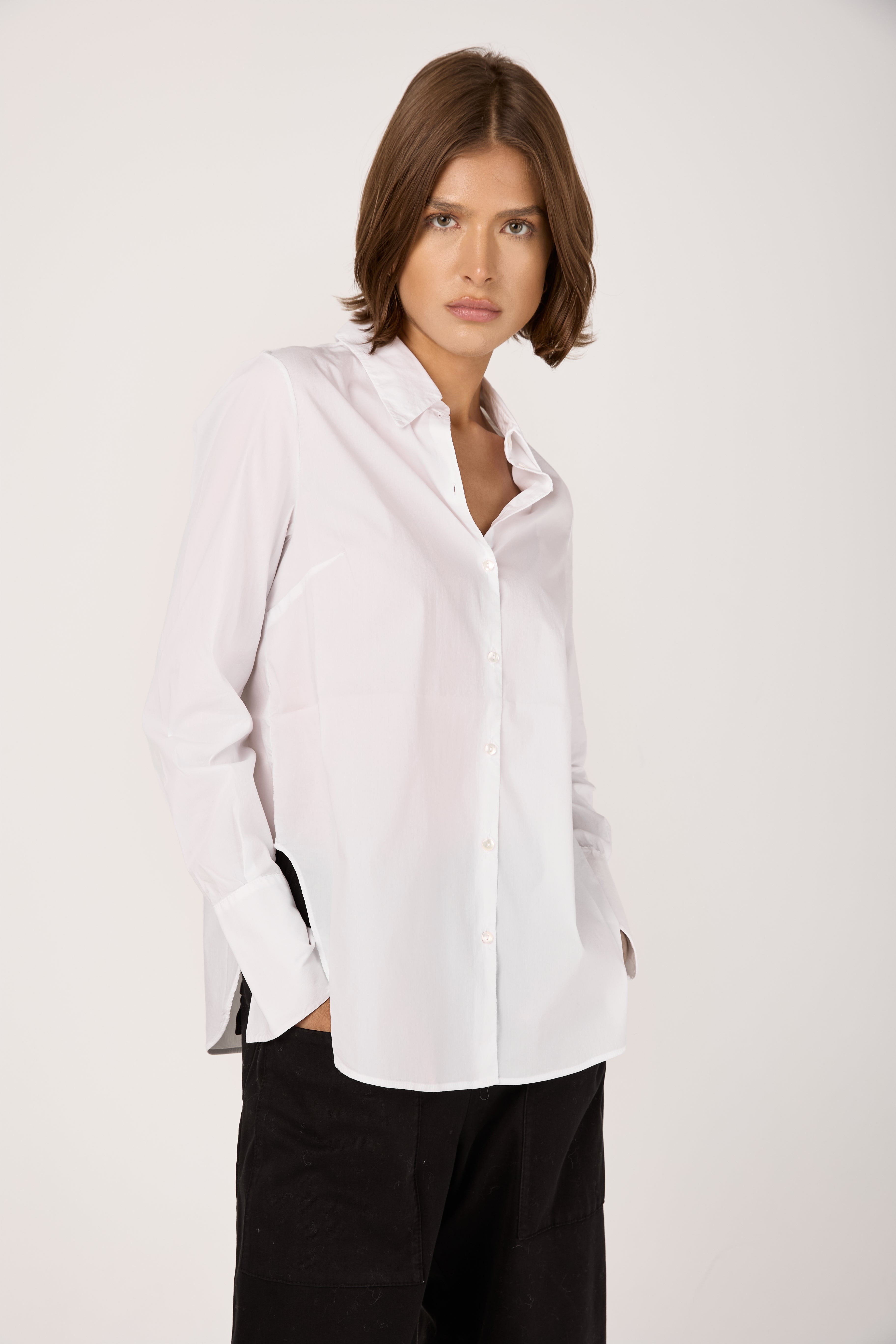 Stretch Cotton Poplin Shirt in Optical White