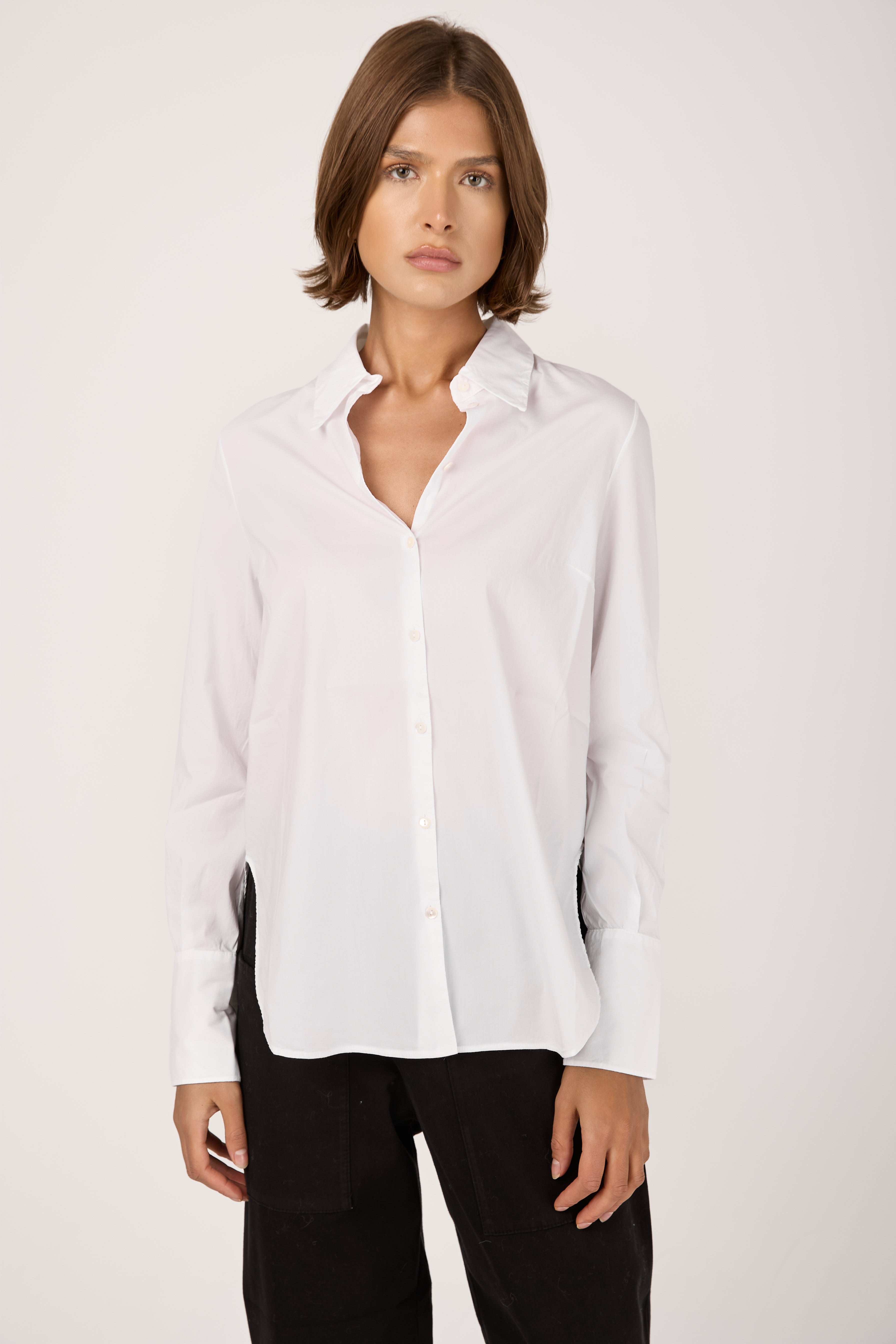 Stretch Cotton Poplin Shirt in Optical White
