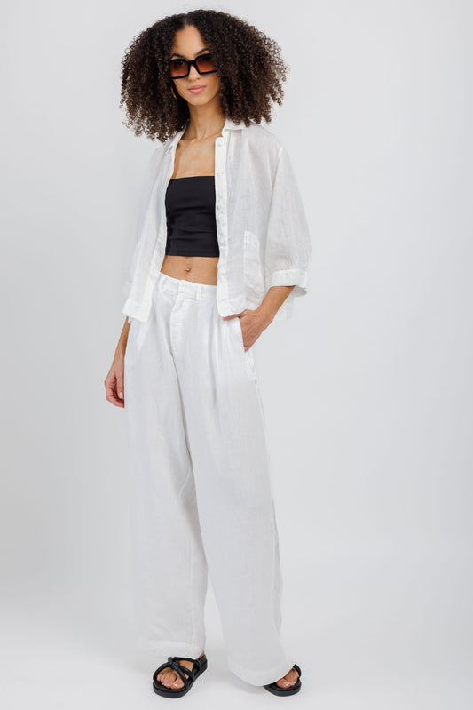 TANDEM Wide Leg Trouser Pant in White