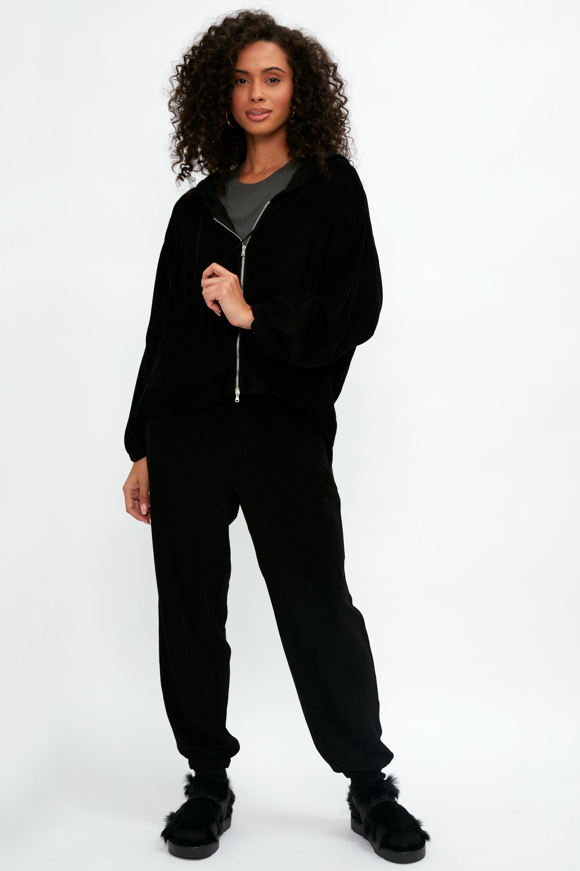 TANDEM Zip Up Hooded Jacket in Black