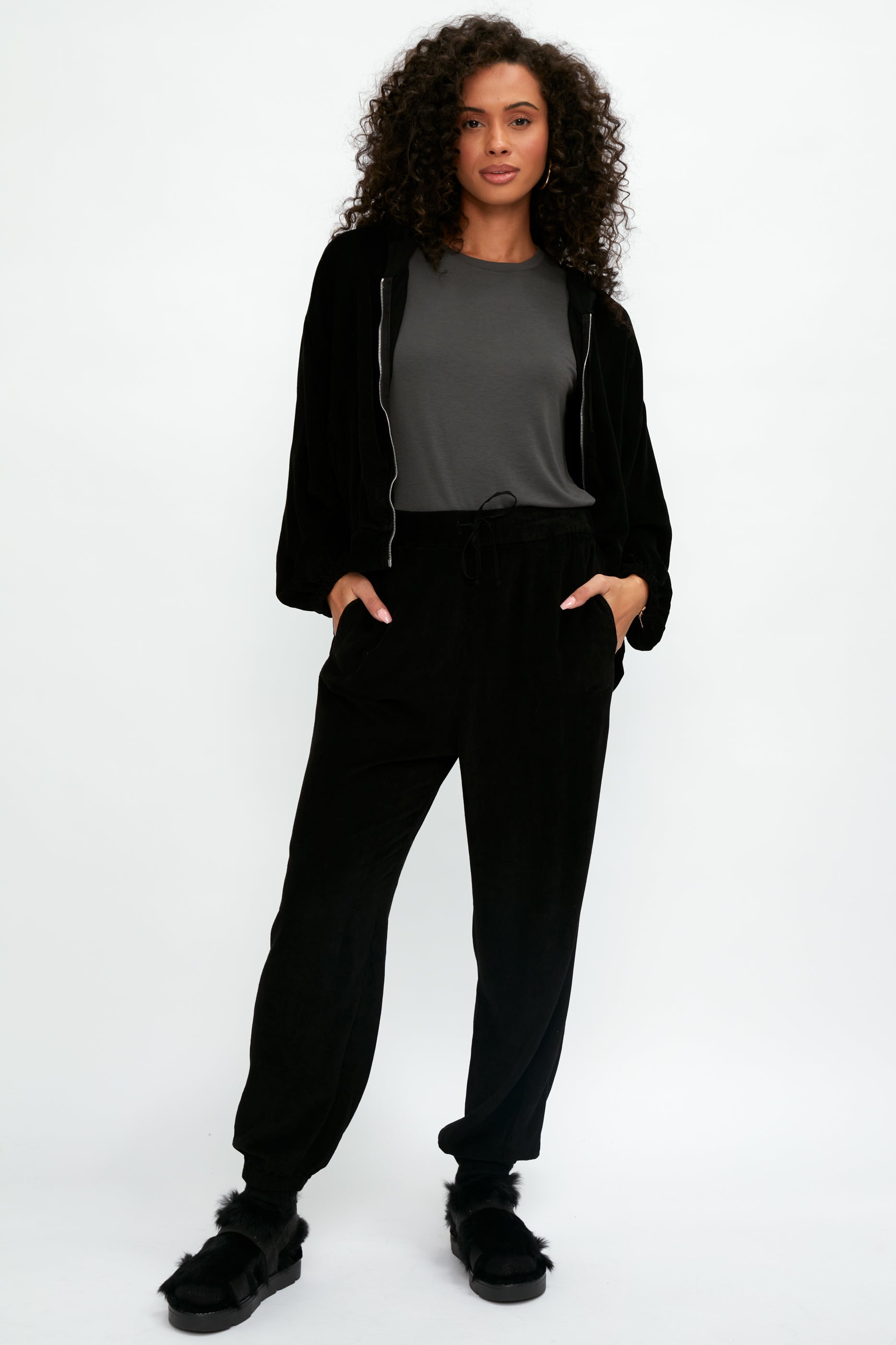 TANDEM Zip Up Hooded Jacket in Black