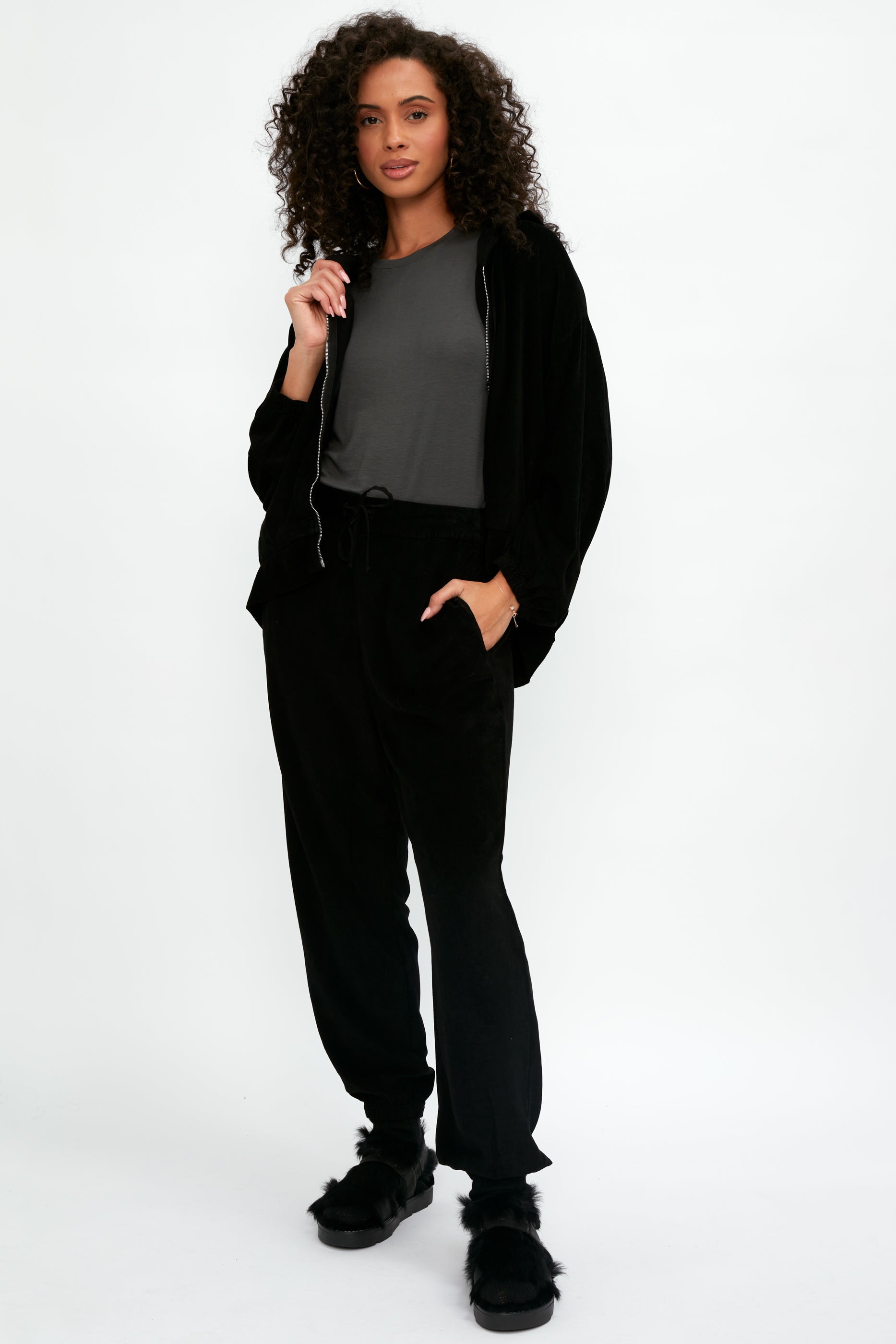 TANDEM Zip Up Hooded Jacket in Black