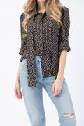 RE/DONE 70s Tie Blouse in Beige and Black Croissant Print