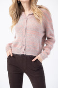 ROBERTO COLLINA Long Sleeve Round Neck Cardigan in Orange and Grey