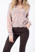 ROBERTO COLLINA Long Sleeve Round Neck Cardigan in Orange and Grey