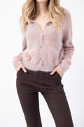 ROBERTO COLLINA Long Sleeve Round Neck Cardigan in Orange and Grey
