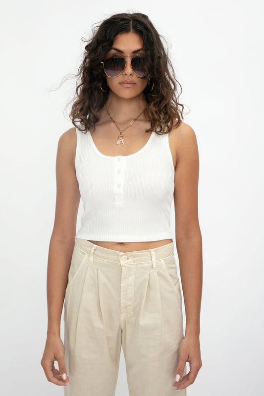 THE RANGE Crop Button Tank in Shell