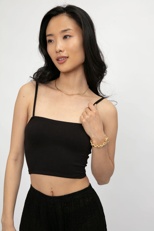 THE RANGE Modal Jersey No Bra Club Cropped Cami in Jet Black