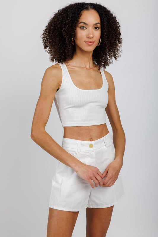 THE RANGE Primary Rib Cropped Tank in Light Shell