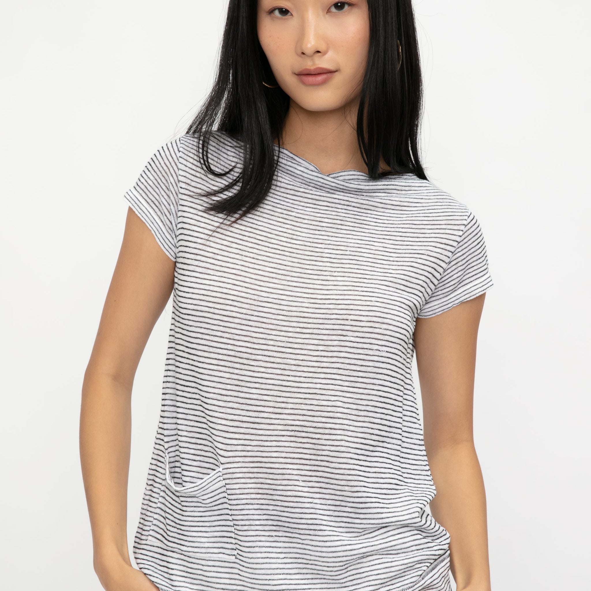 TRANSIT Cotton T-Shirt Top in Grey Stripe