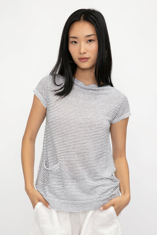 TRANSIT Cotton T-Shirt Top in Grey Stripe