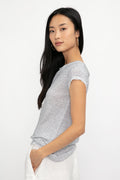 TRANSIT Cotton T-Shirt Top in Grey Stripe