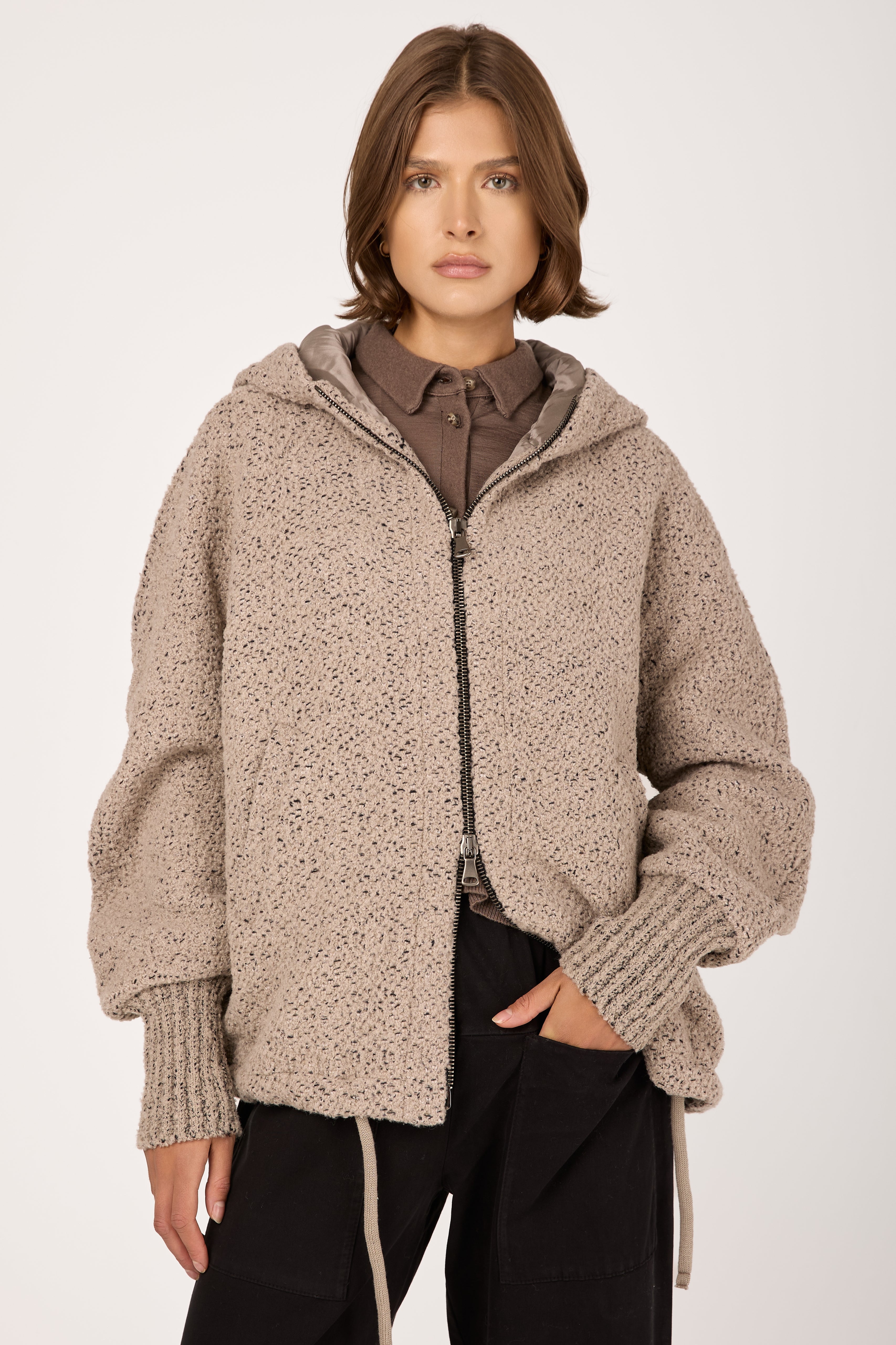 Hooded Jacket in Stone