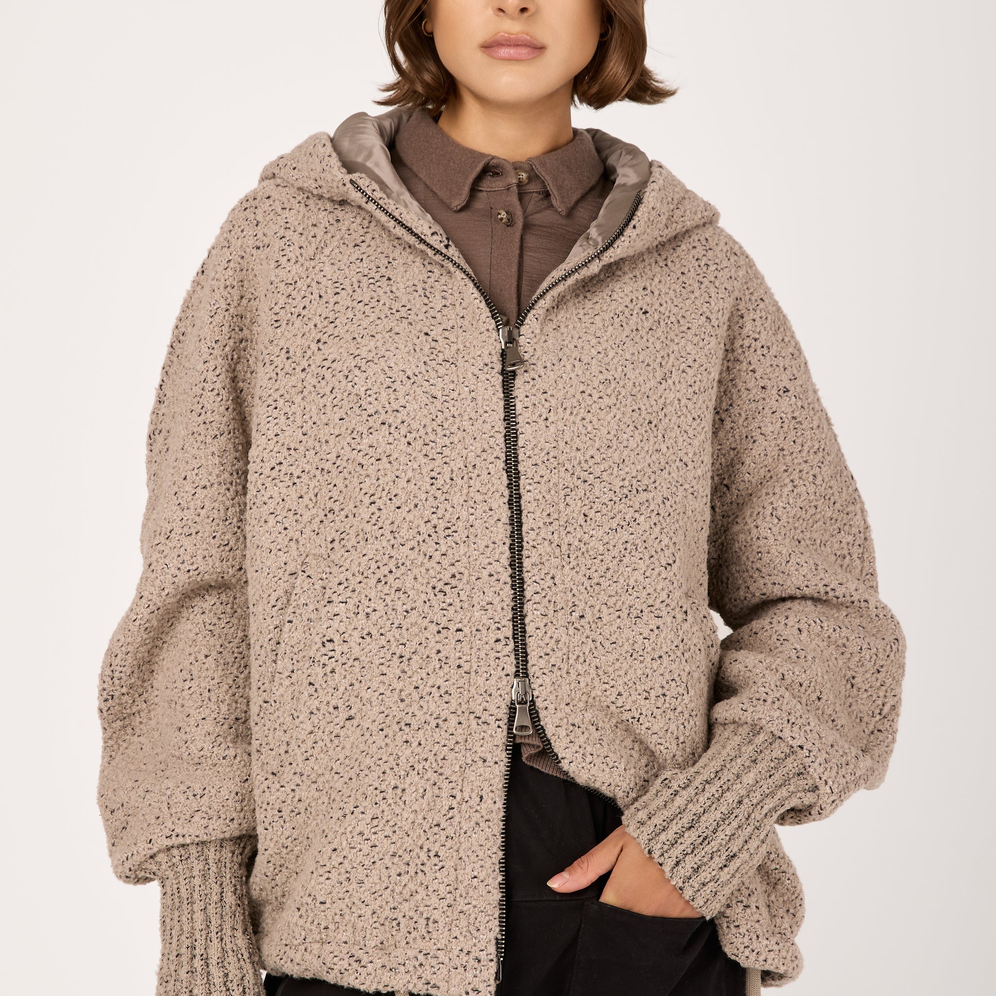 Hooded Jacket in Stone