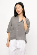 TRANSIT Linen Button Down Shirt in Grey