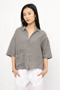 TRANSIT Linen Button Down Shirt in Grey