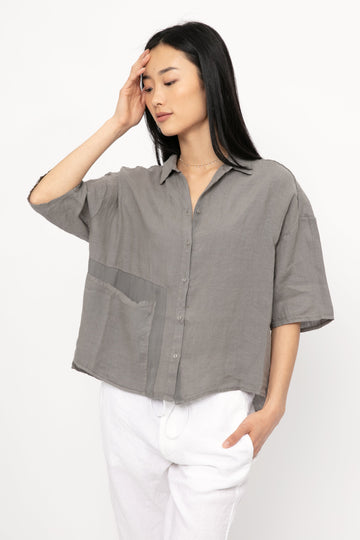 TRANSIT Linen Button Down Shirt in Grey