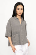 TRANSIT Linen Button Down Shirt in Grey