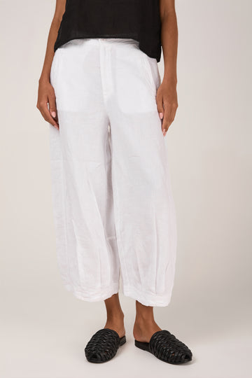 Linen Cropped Bombé Trouser in White