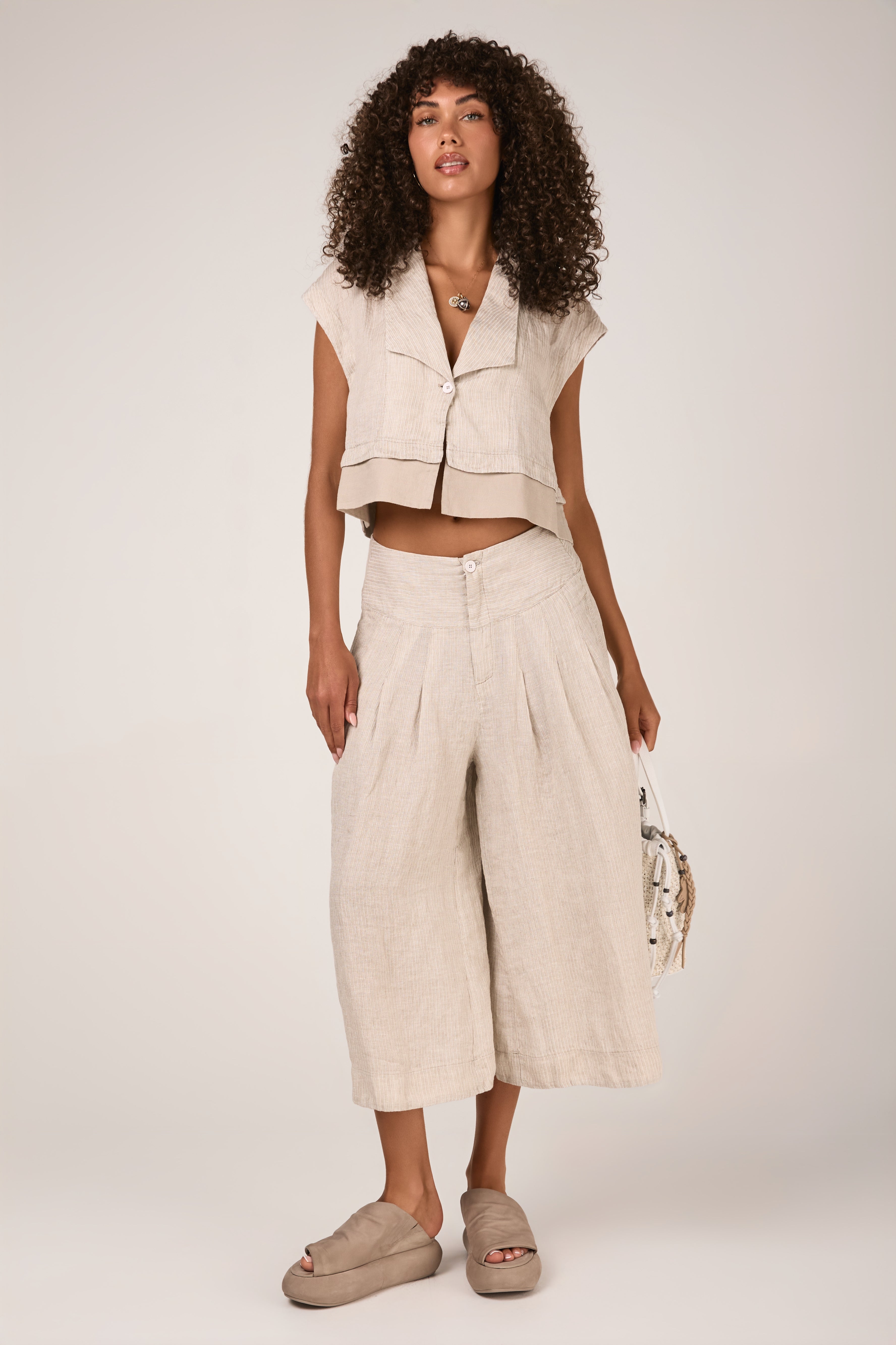 Linen Flared Trouser in Sand