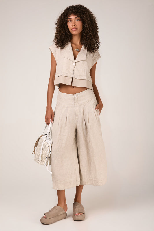 Linen Flared Trouser in Sand