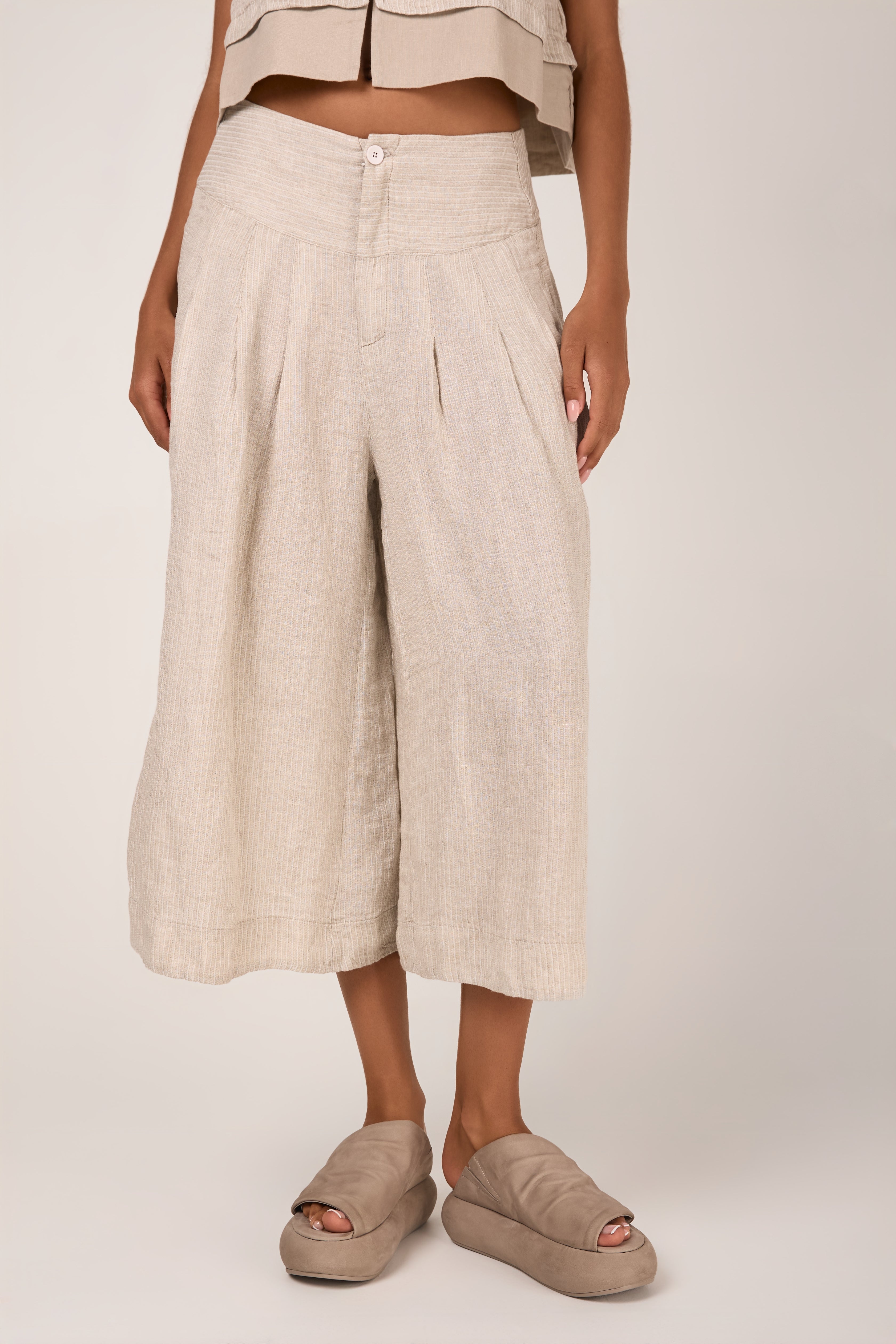 Linen Flared Trouser in Sand