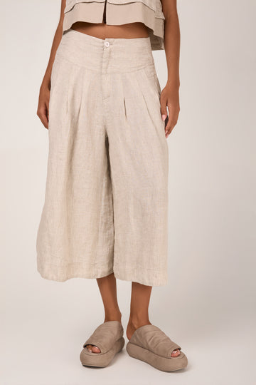 Linen Flared Trouser in Sand