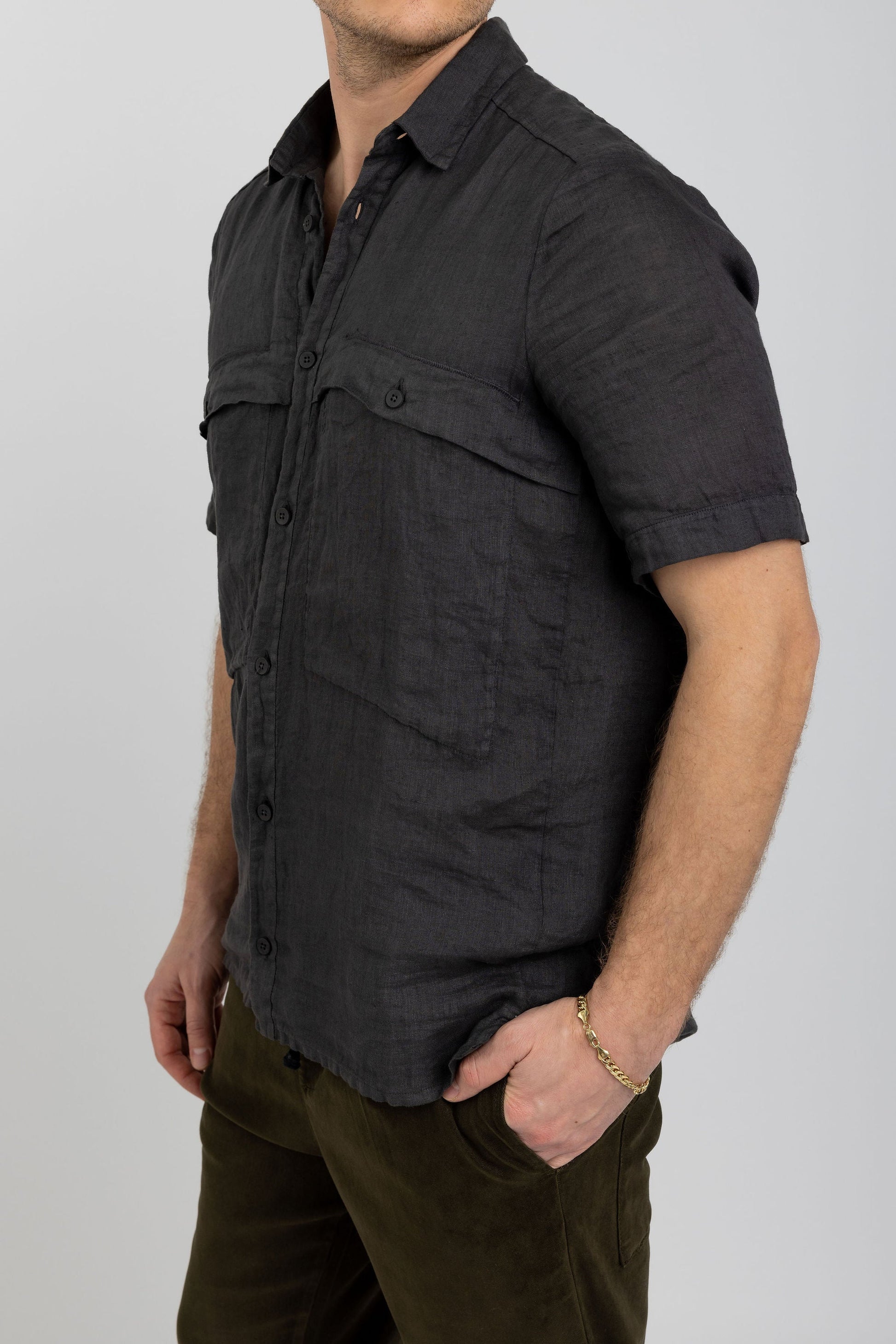 TRANSIT Linen Shirt in Charcoal