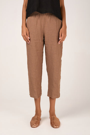 TRANSIT Linen Straight Cropped Trouser in Nut
