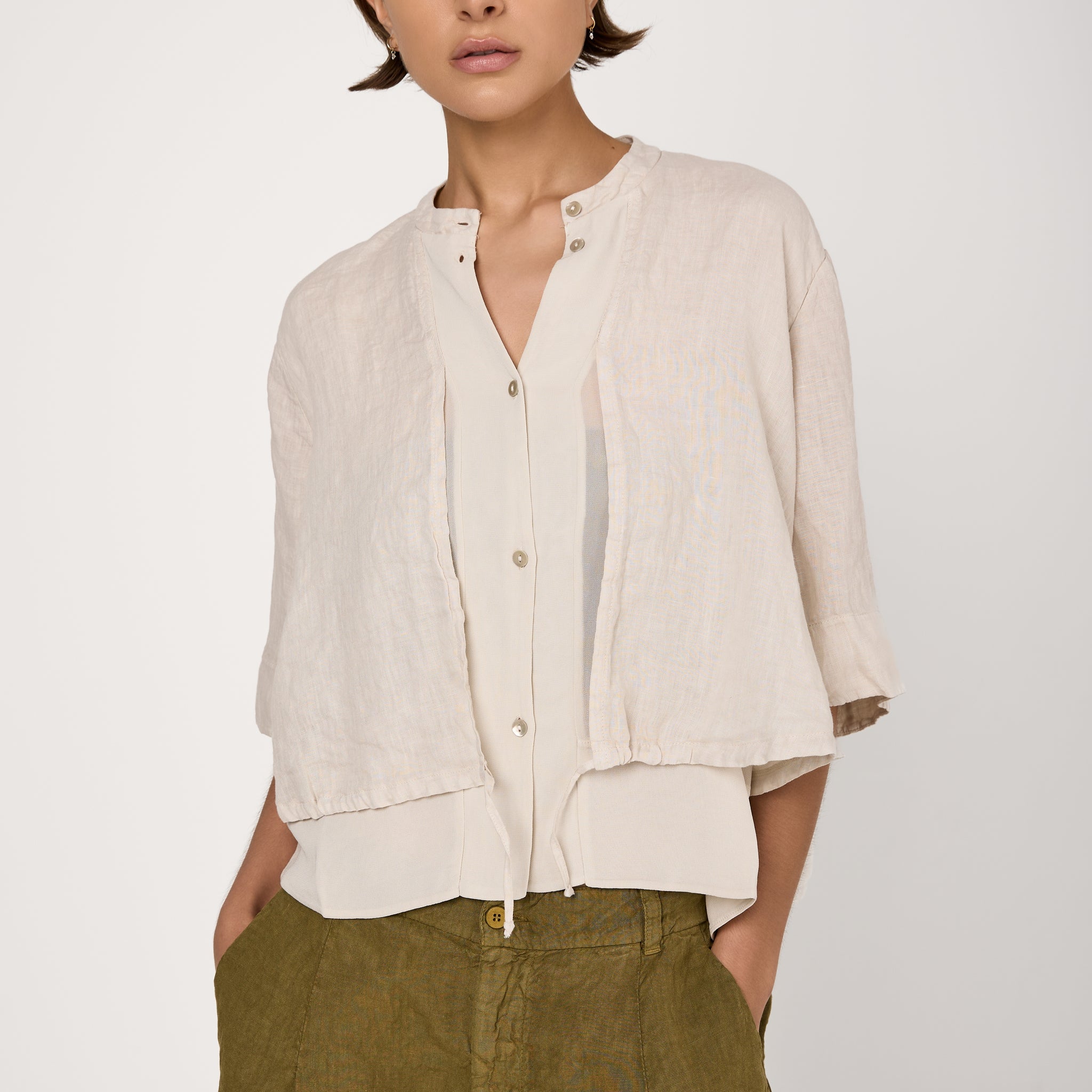 Linen Viscose Shirt in Sand