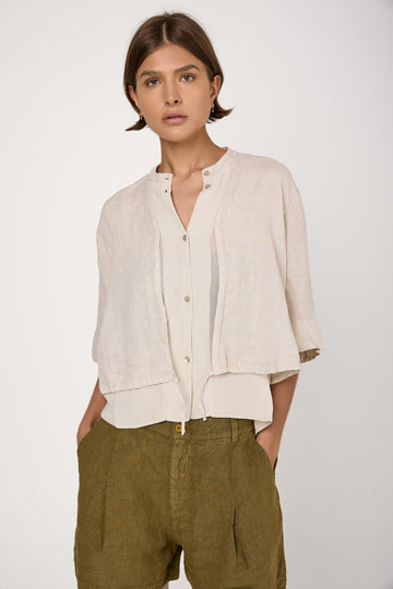 Linen Viscose Shirt in Sand